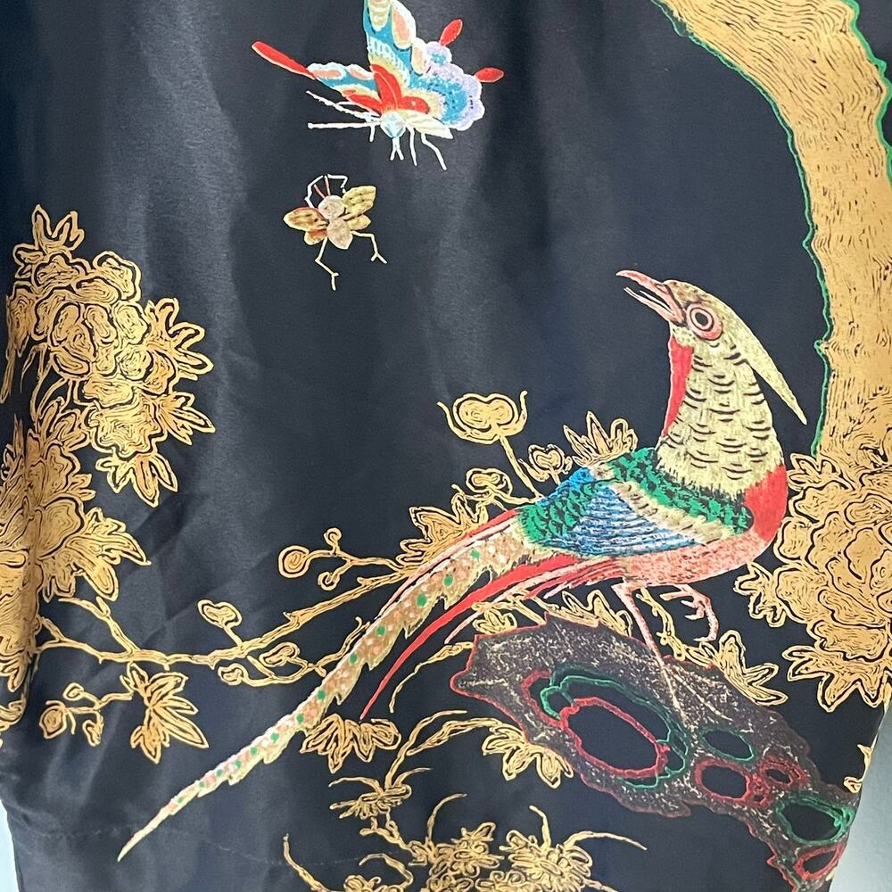 Natori Pajama Pants XL Wide Leg Black Birds Imperial Gold Asian Inspired - Picture 3 of 5